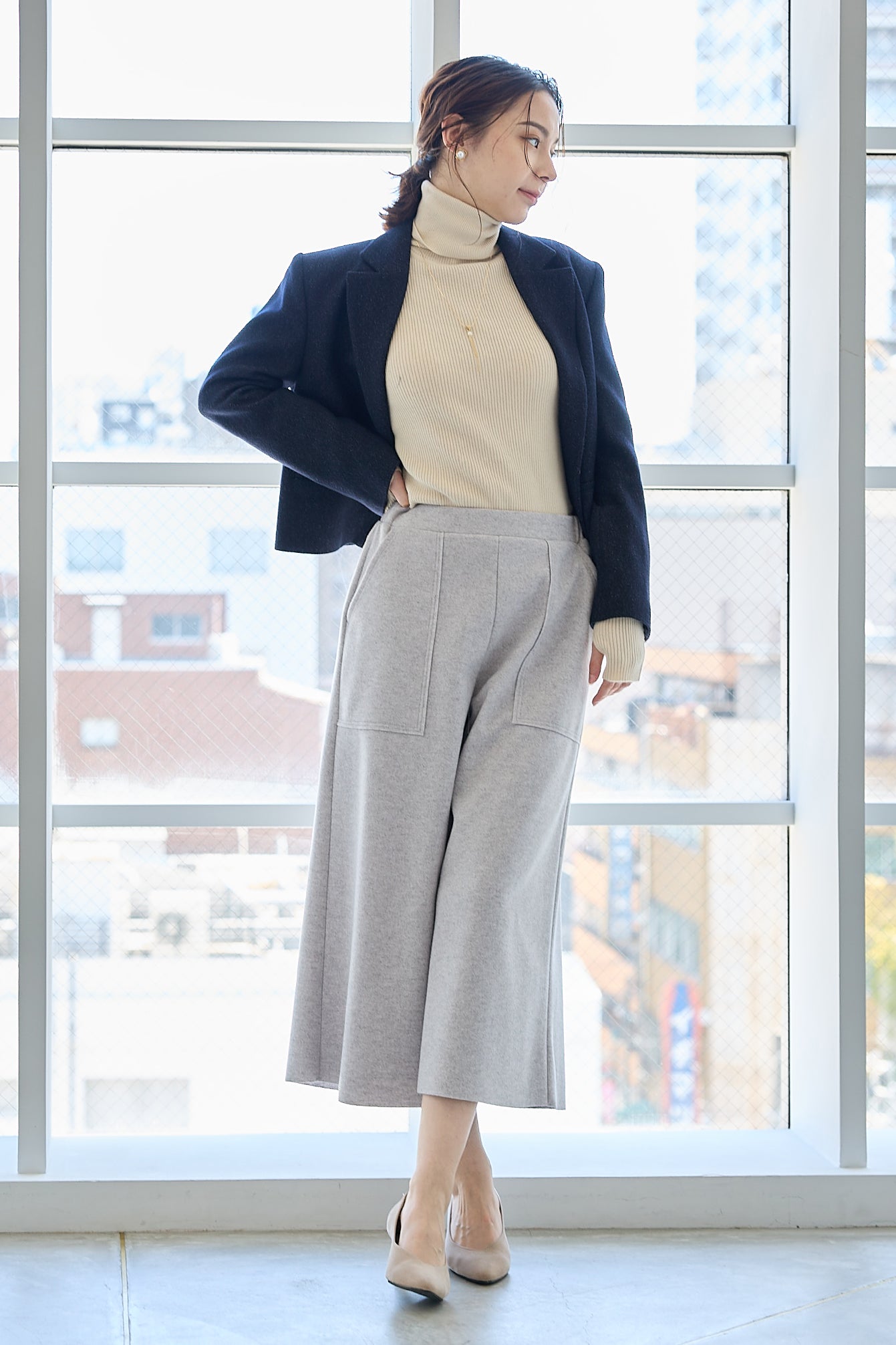 フェルト調ニット カットオフベイカーワイド
