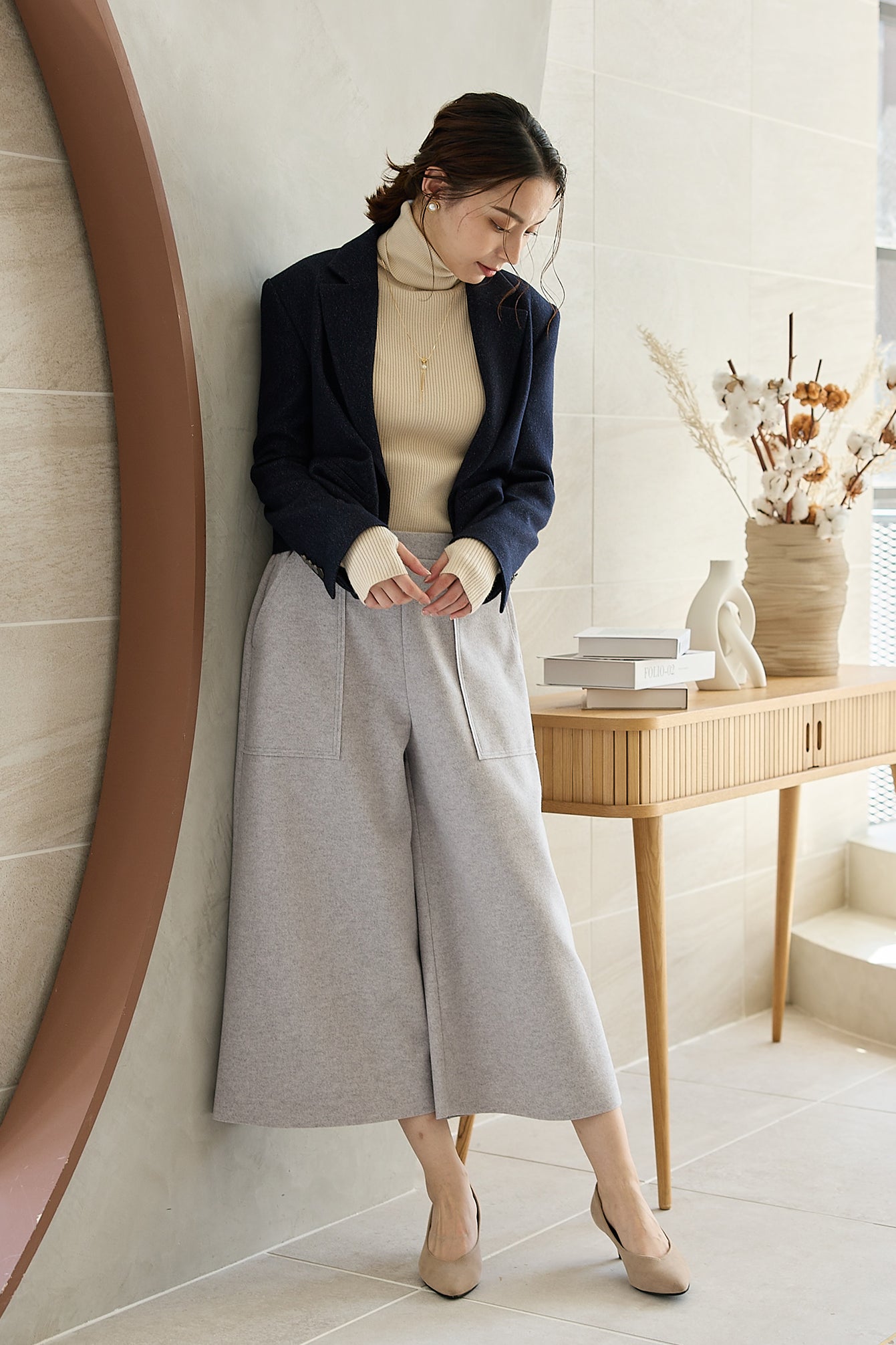 フェルト調ニット カットオフベイカーワイド