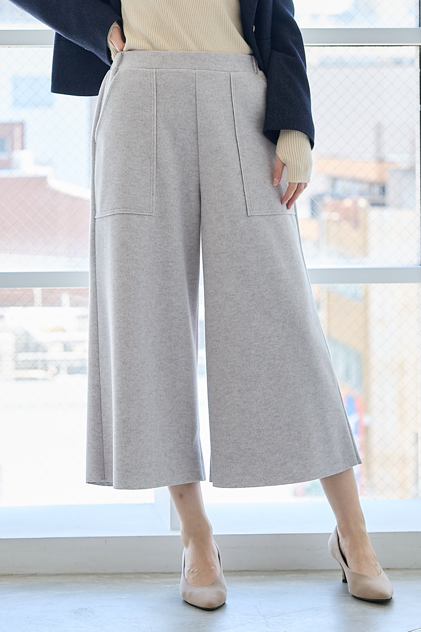 フェルト調ニット カットオフベイカーワイド