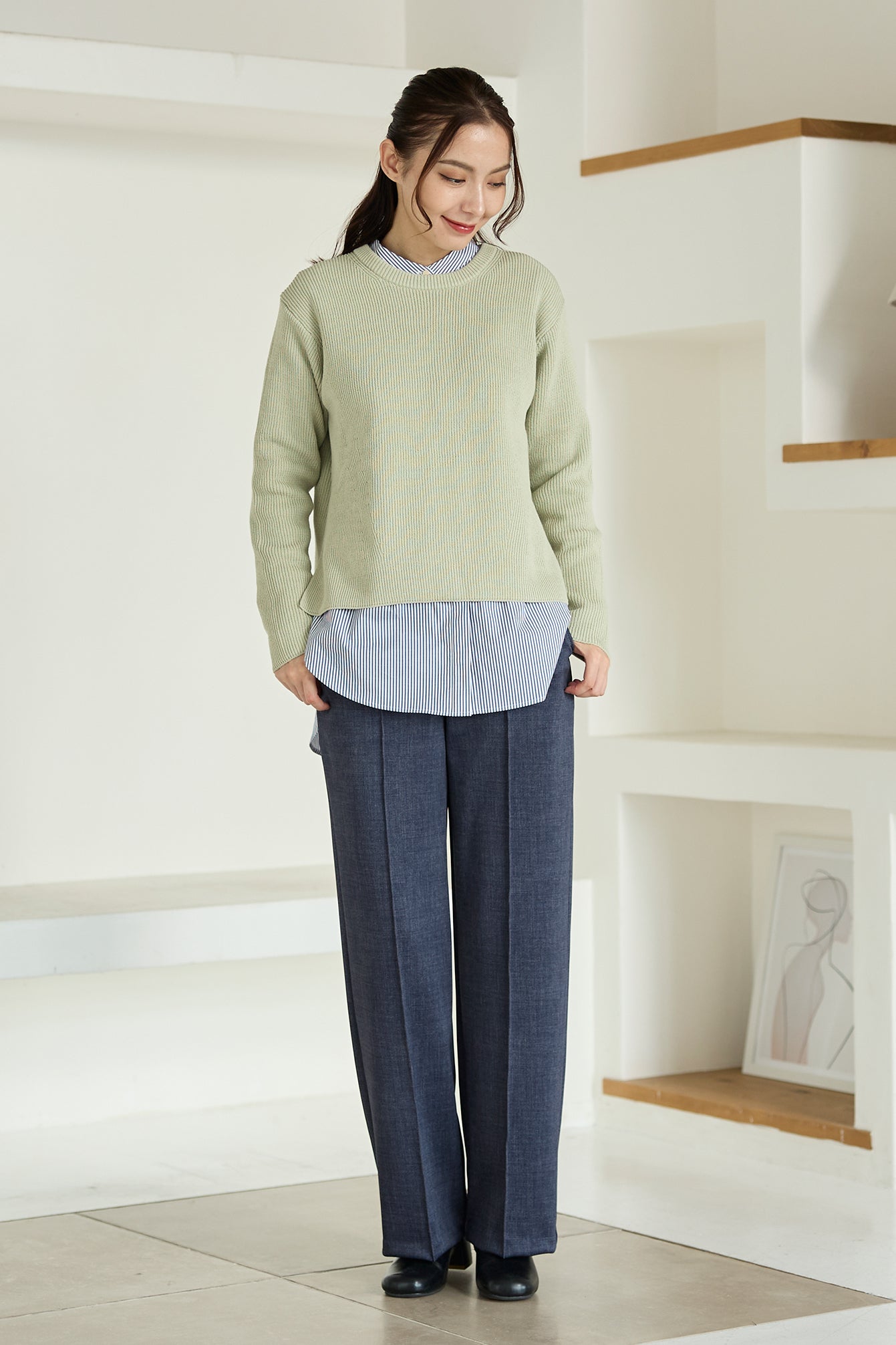 【特別お試し価格】すふれ起毛プラス 蓄熱保温 イージースラックス テーパード＆デニムプリントワイド