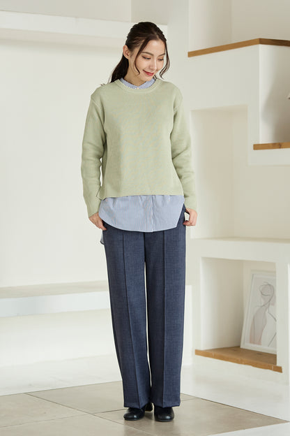 【特別お試し価格】すふれ起毛プラス 蓄熱保温 イージースラックス テーパード＆デニムプリントワイド