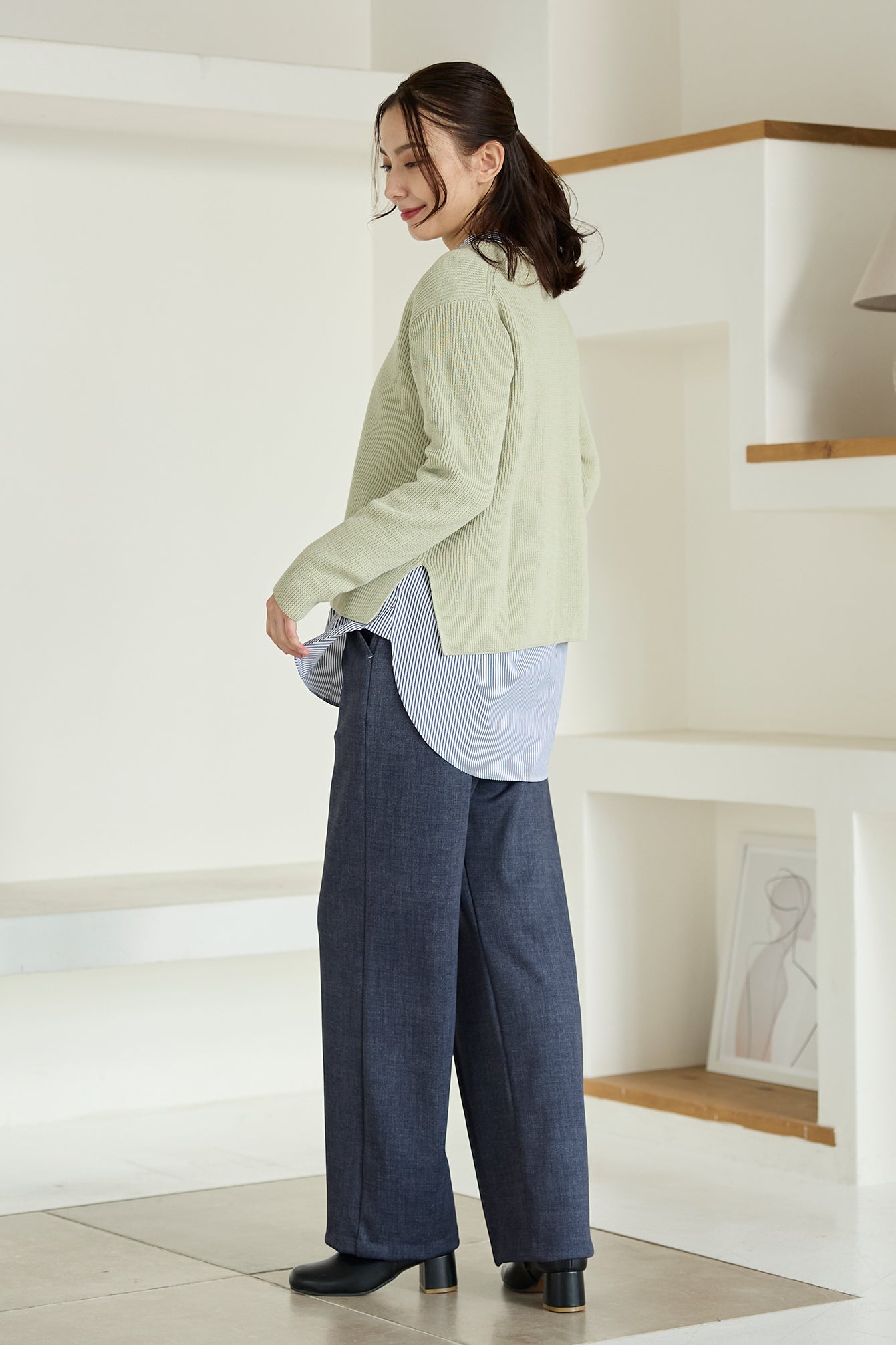 【特別お試し価格】すふれ起毛プラス 蓄熱保温 イージースラックス テーパード＆デニムプリントワイド