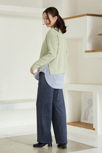 【特別お試し価格】すふれ起毛プラス 蓄熱保温 イージースラックス テーパード＆デニムプリントワイド