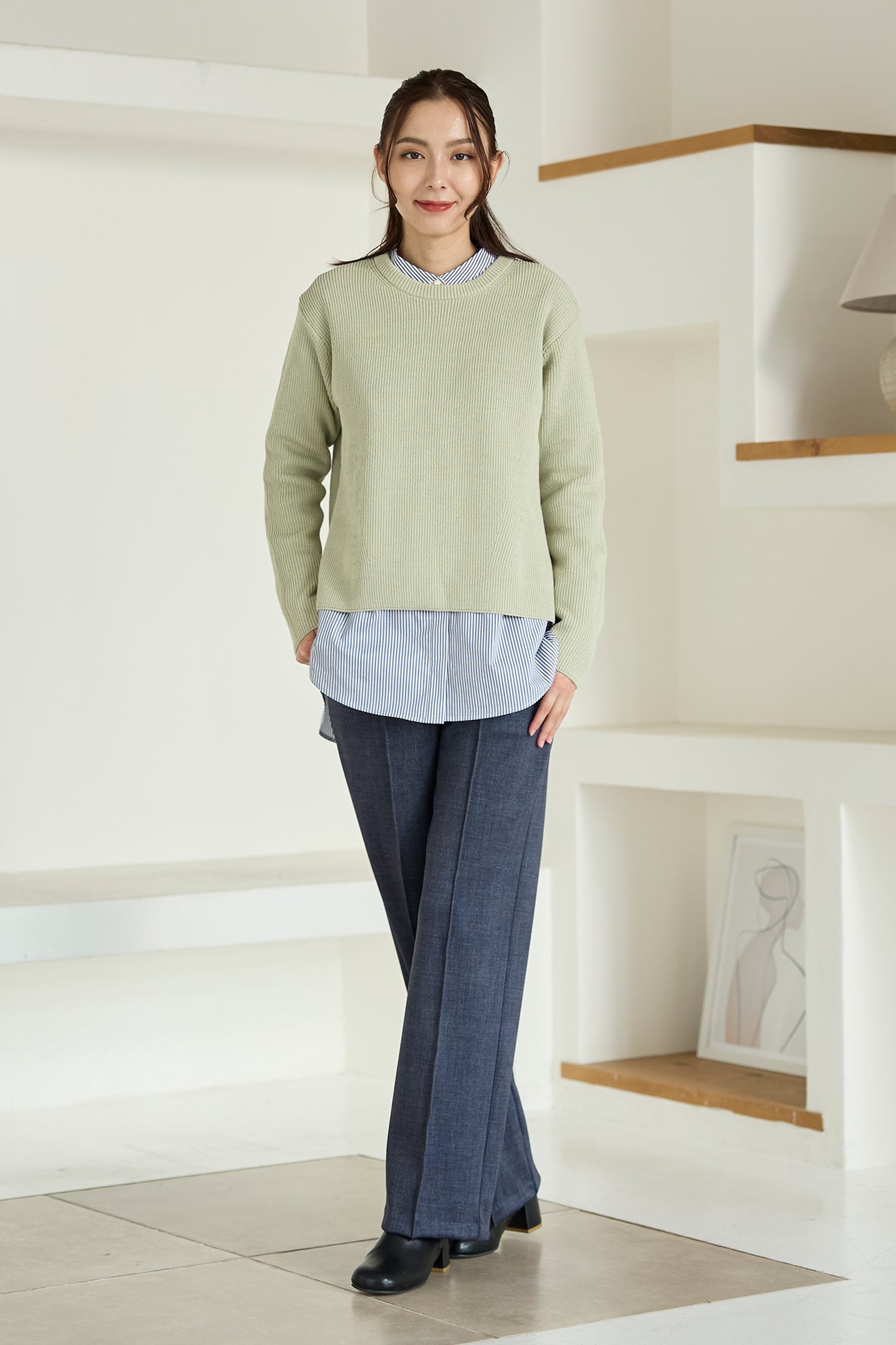 【特別お試し価格】すふれ起毛プラス 蓄熱保温 イージースラックス テーパード＆デニムプリントワイド