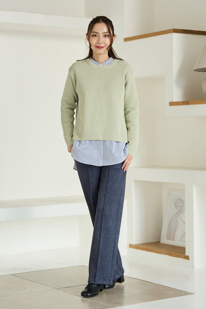 【特別お試し価格】すふれ起毛プラス 蓄熱保温 イージースラックス テーパード＆デニムプリントワイド