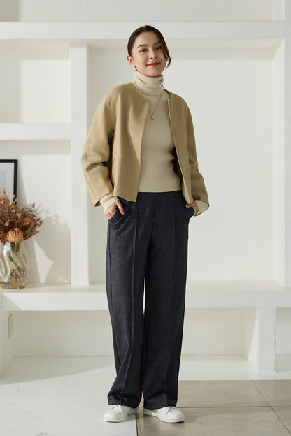 【特別お試し価格】すふれ起毛プラス 蓄熱保温 イージースラックス テーパード＆デニムプリントワイド