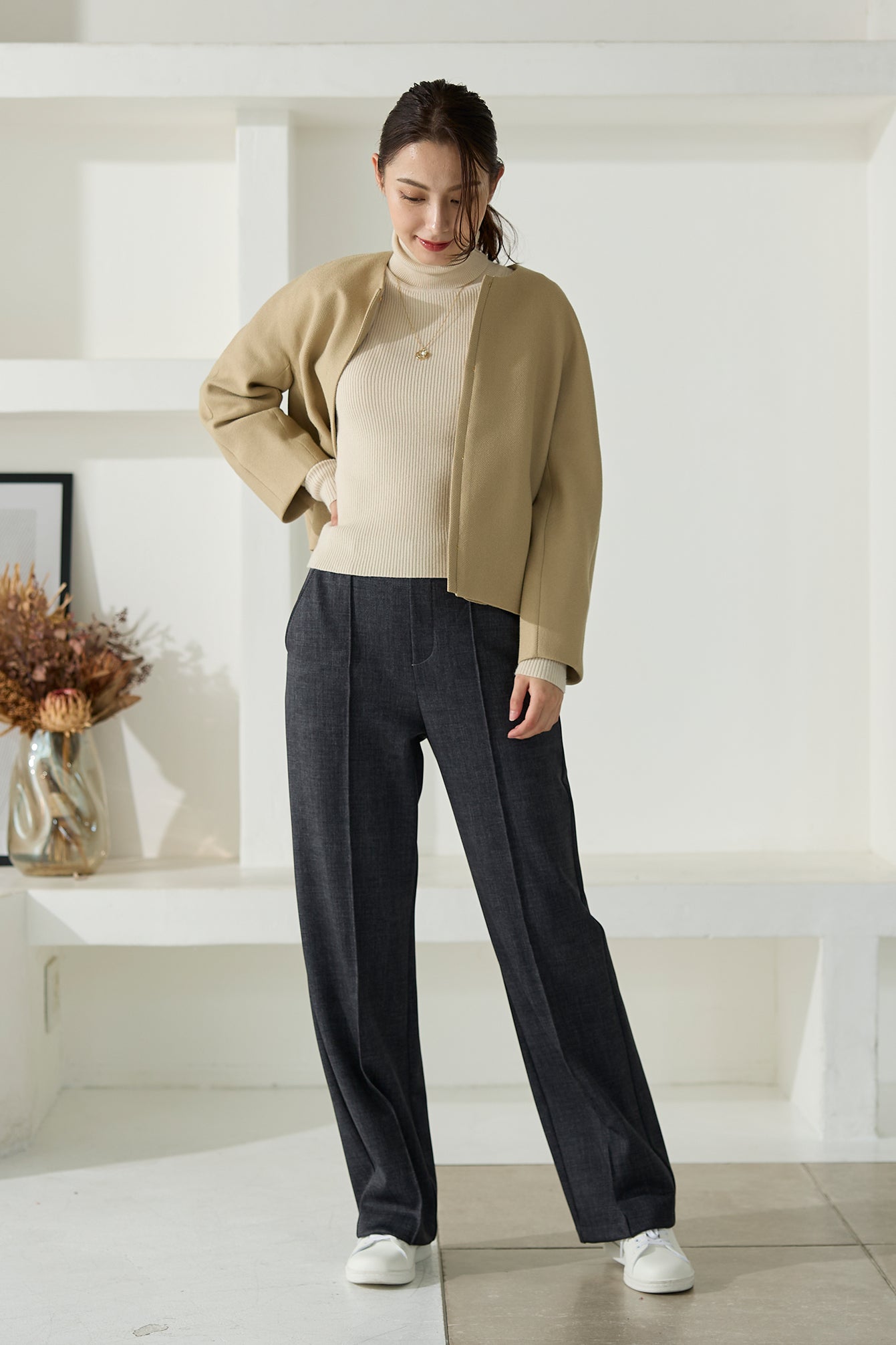 【特別お試し価格】すふれ起毛プラス 蓄熱保温 イージースラックス テーパード＆デニムプリントワイド