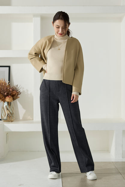 【特別お試し価格】すふれ起毛プラス 蓄熱保温 イージースラックス テーパード＆デニムプリントワイド