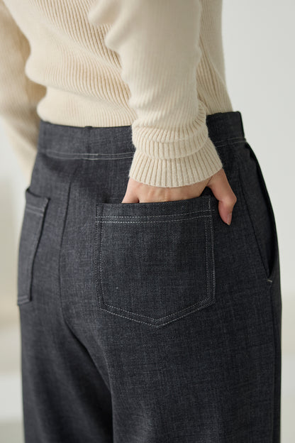 【特別お試し価格】すふれ起毛プラス 蓄熱保温 イージースラックス テーパード＆デニムプリントワイド