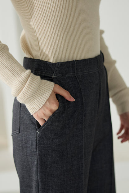 【特別お試し価格】すふれ起毛プラス 蓄熱保温 イージースラックス テーパード＆デニムプリントワイド