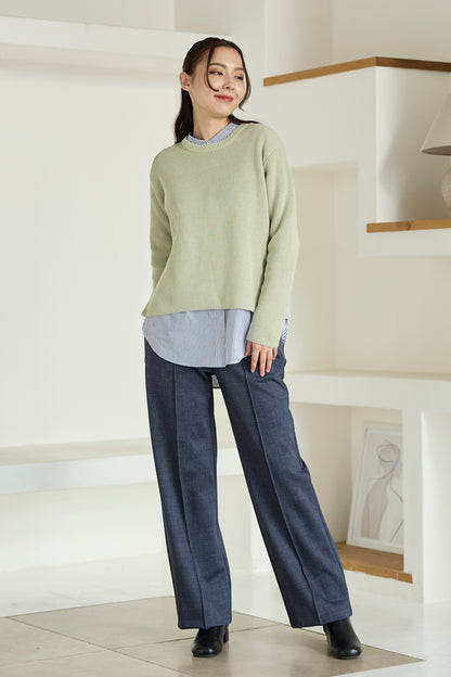 【特別お試し価格】すふれ起毛プラス 蓄熱保温 イージースラックス テーパード＆デニムプリントワイド