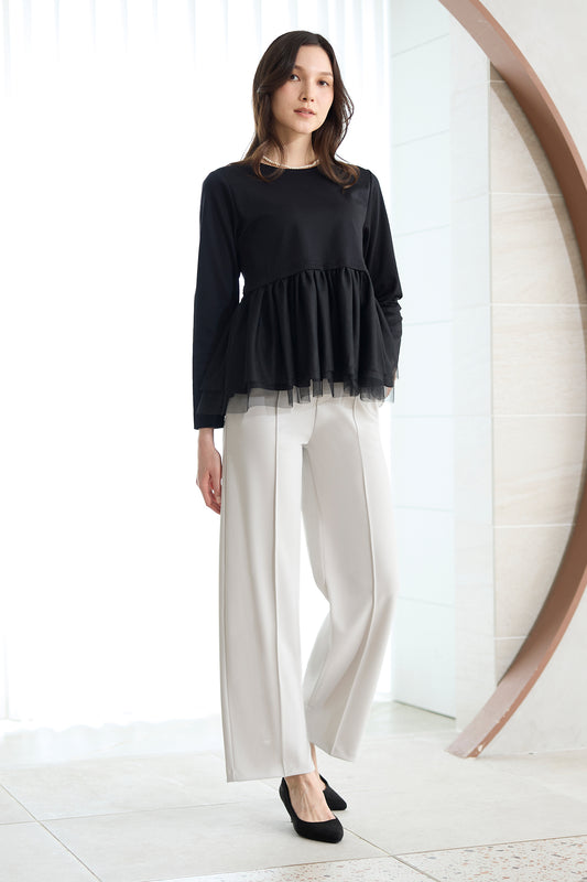 ジョーゼットニット 吸水速乾 形態安定 イージースラックス ワイド