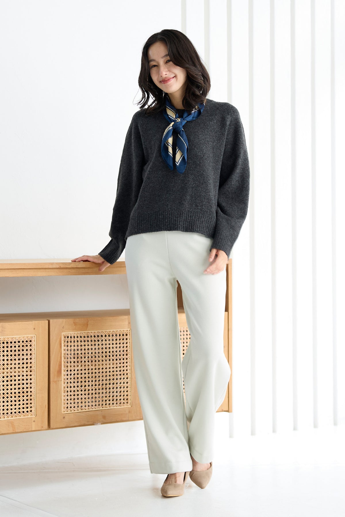 ラメニット 裏ベロア ワイドストレート