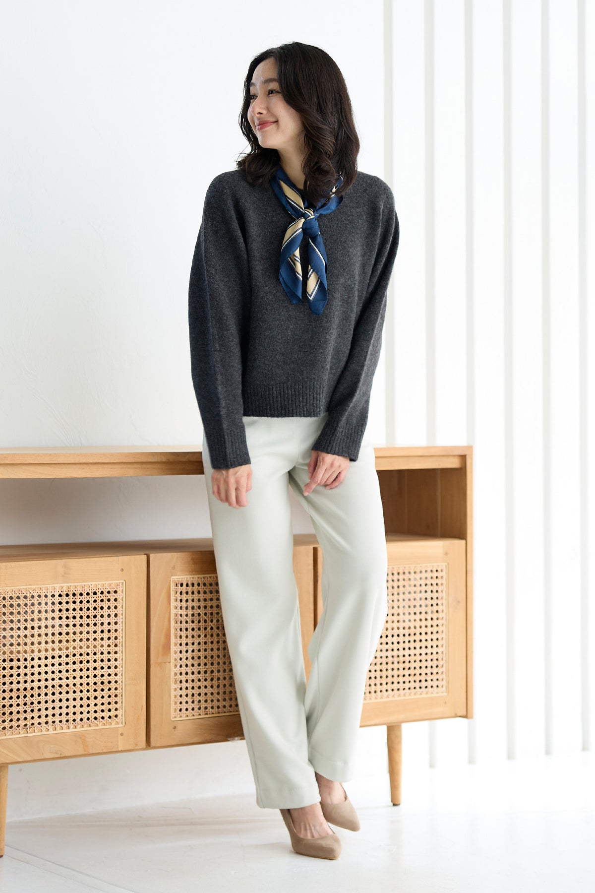 ラメニット 裏ベロア ワイドストレート