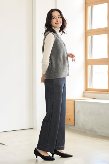 ラメニット 裏ベロア ワイドストレート