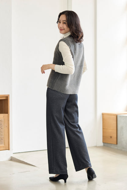 ラメニット 裏ベロア ワイドストレート