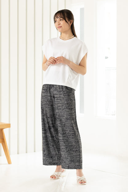 英字プリント ワイドストレート