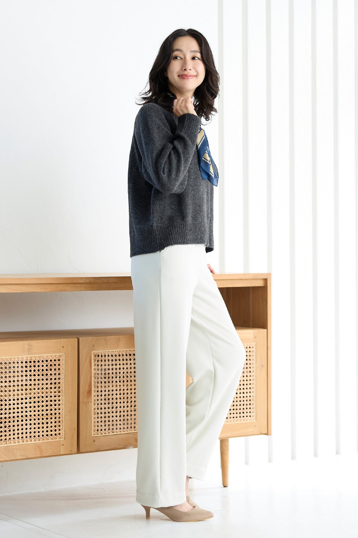 ラメニット 裏ベロア ワイドストレート