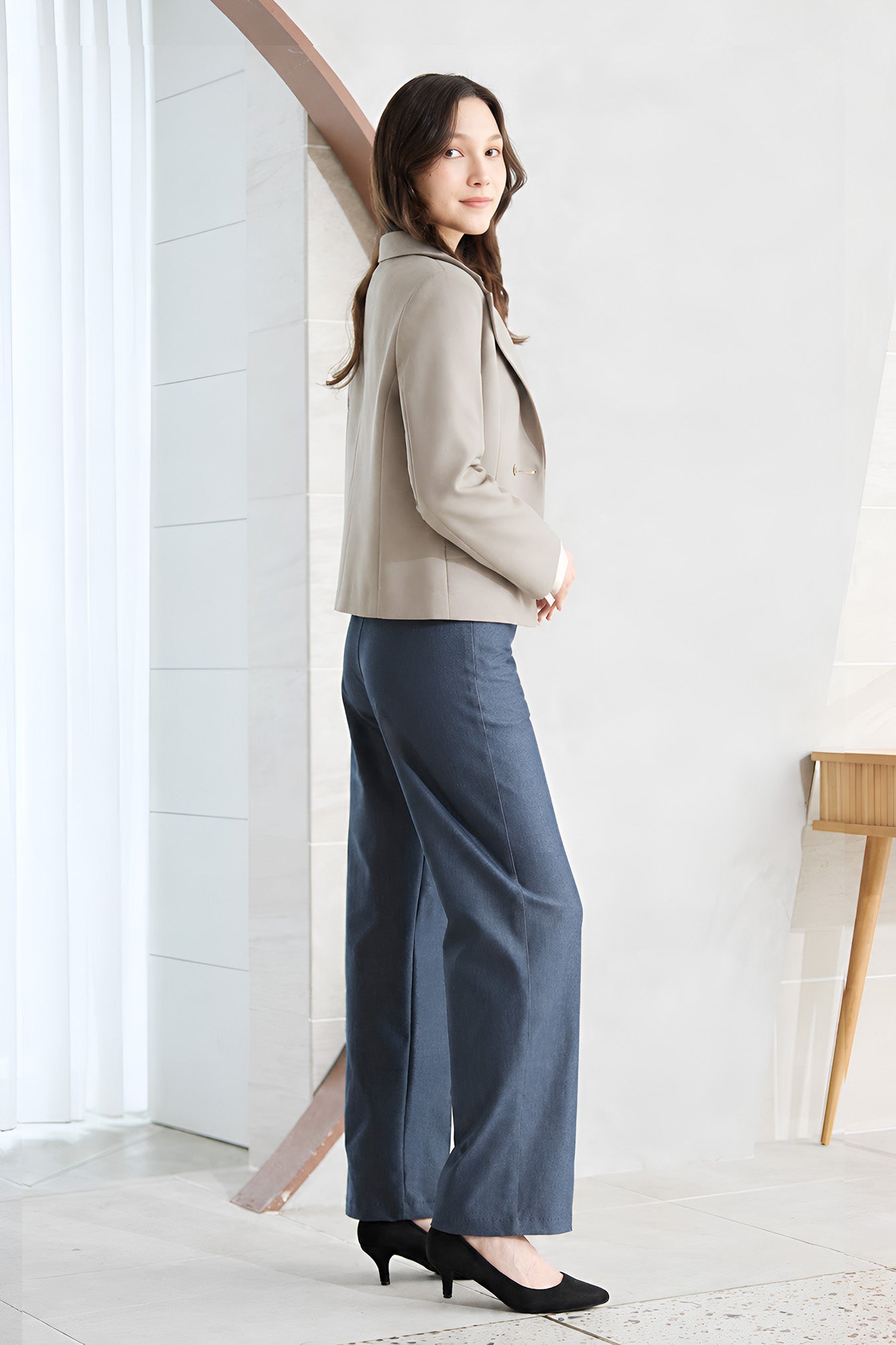 デニムジャージ ピンタック ワイドストレート