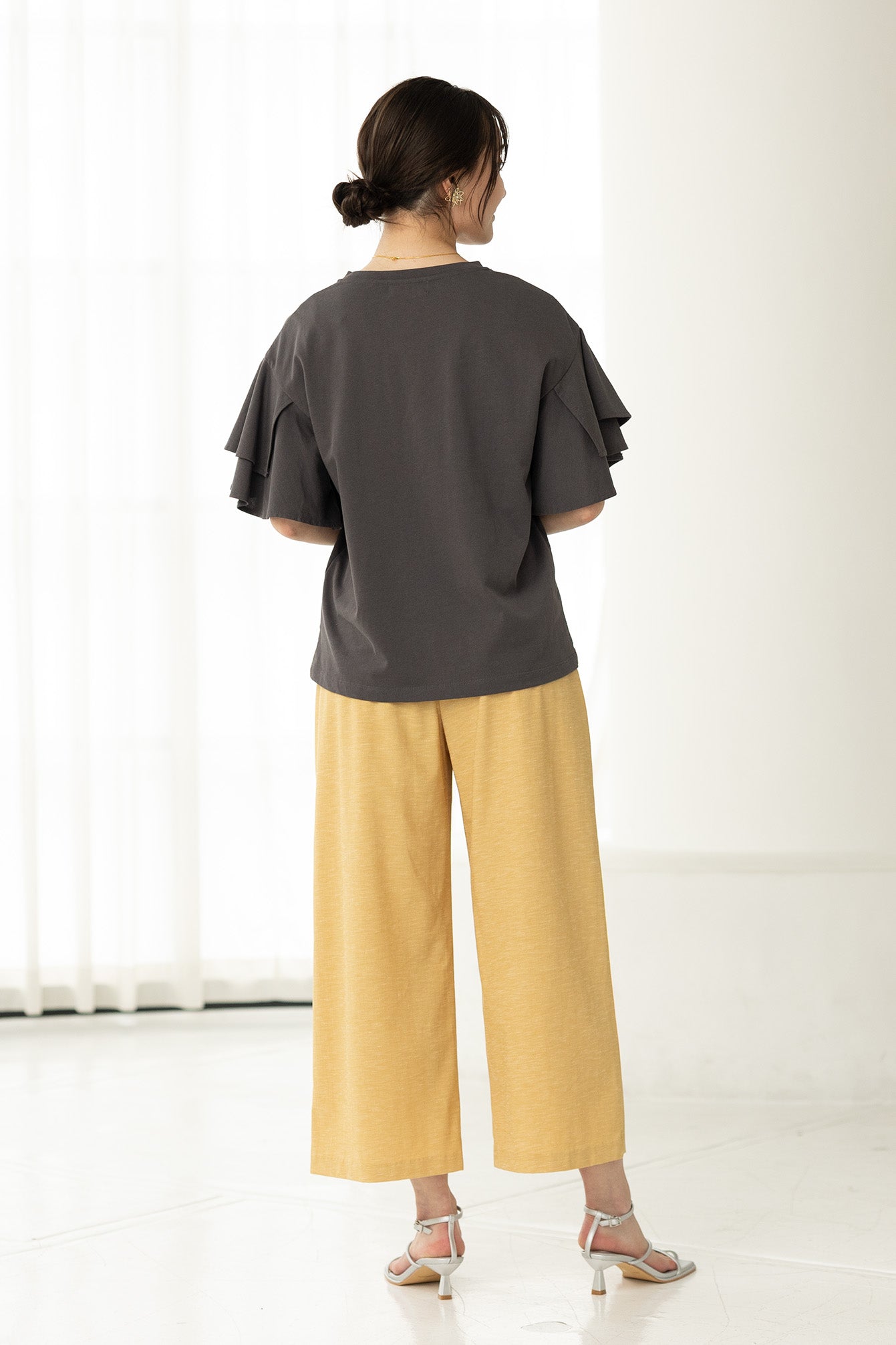 【SALE】スラブ調リネン混 ベイカーワイド