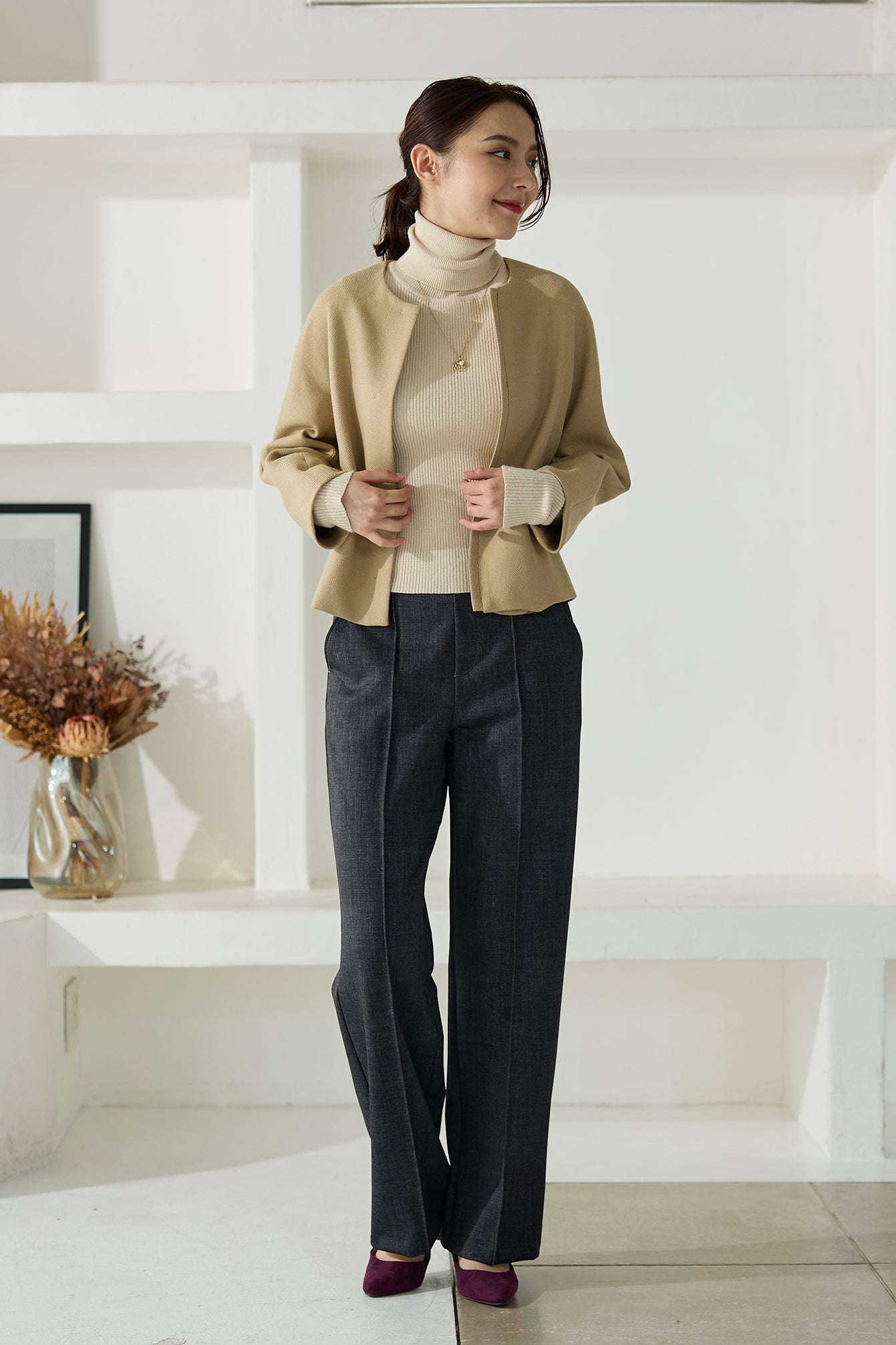 【特別お試し価格】すふれ起毛プラス 蓄熱保温 イージースラックス テーパード＆デニムプリントワイド